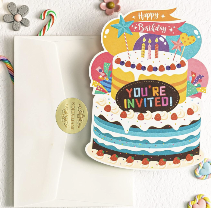 25Pcs/Set Birthday Party Cake Invitations with Envelopes, Kids Birthday Party Invitations for Boys or Girls