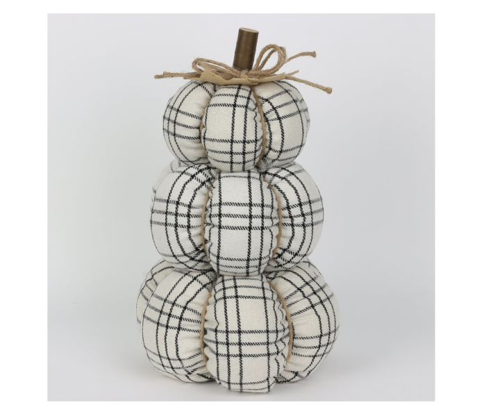 Harvest Black & White Plaid Stacked Fabric Pumpkin Indoor Decoration, 14", by Way To Celebrate