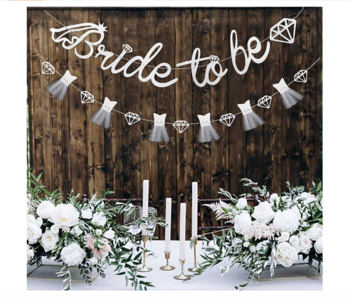 White Glitter Paper Bunting Bride to Be Double Sided 3D Garland for Bridal Shower Wedding Engagement Decoration