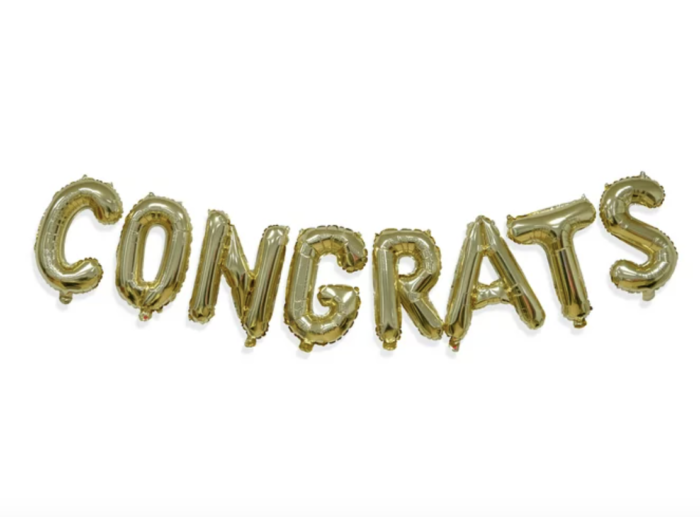 Way to Celebrate Party "CONGRATS" Alphabet Foil Balloon Banner Gold Color - 1 Set/Pack