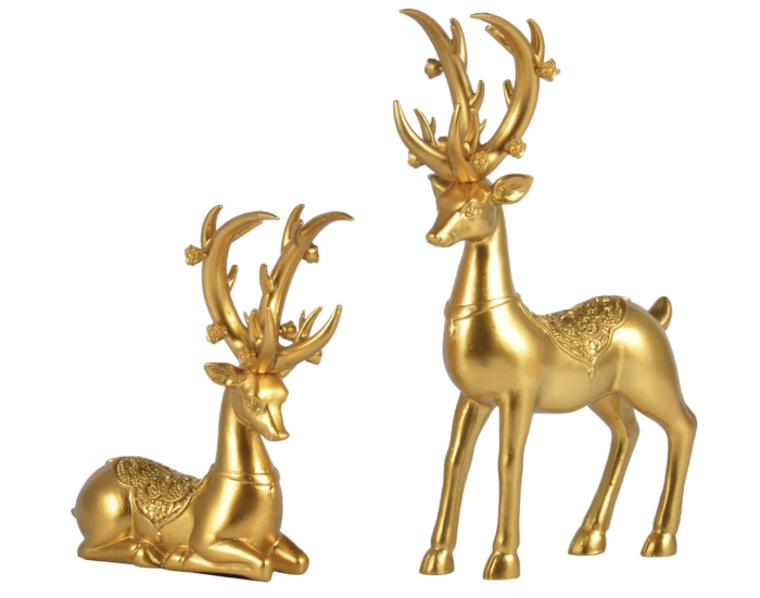 Gold Decor Set of 2 Resin Lucky Deer Sculptures for Modern Home Decor, Reindeer Decorations Indoor for Living Room,Bedroom Office and Shelf, Gift for Her Mom Wife Sister(Gold)