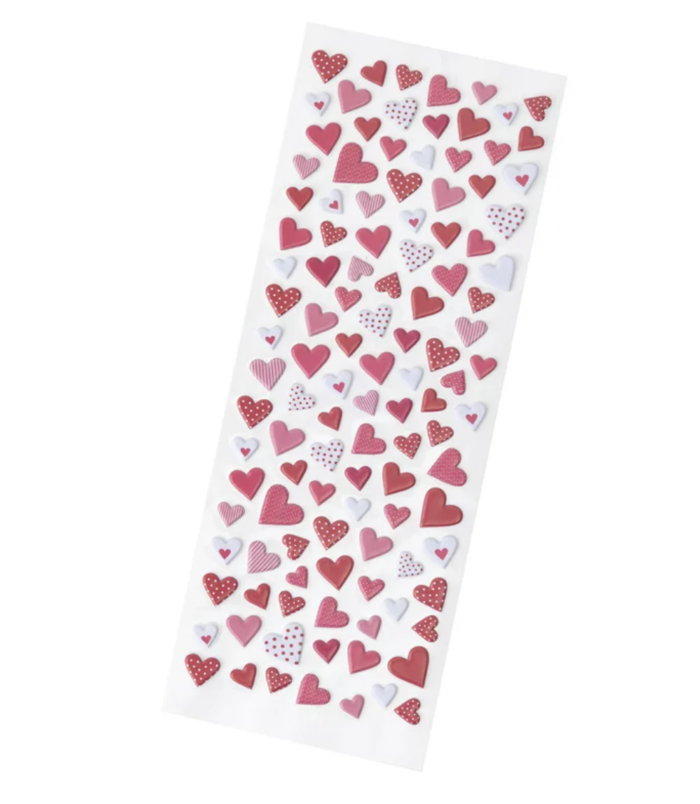 Sticko Puffy Small Multicolor Hearts Everyday Paper Stickers, 113 Pieces