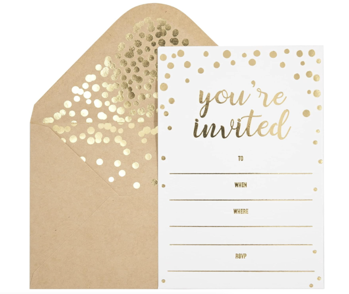 50 Pack Invitation Card - Elegant Greeting Cards ‘’You Are Invited’’ In Gold Foil Letters – For Wedding, Bridal Shower, Baby Shower, Birthday Invitations - 52 Kraft Envelopes Included - 4" x 6"