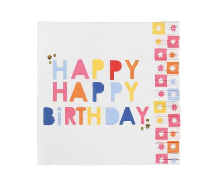 Happy Birthday multicolor 6.5" fringe lunch napkins, 20 ct