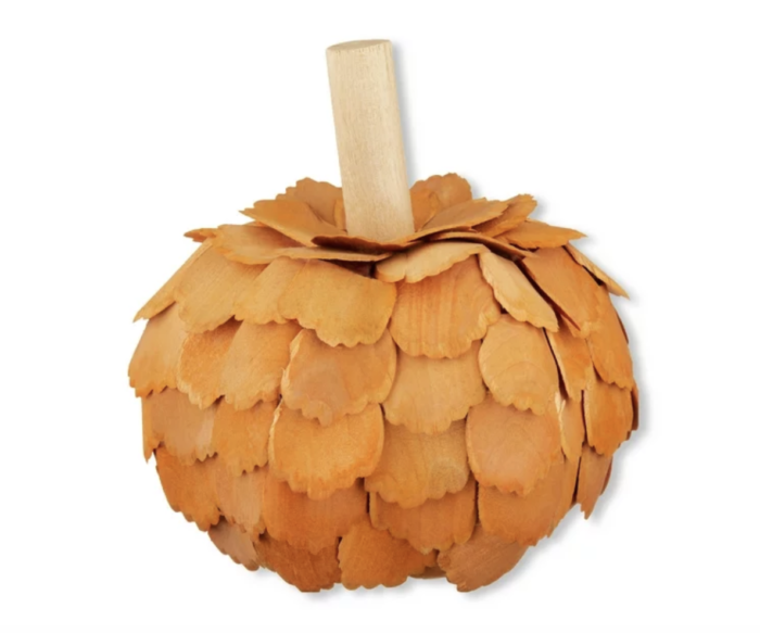 Halloween Small Orange Wood Chip Pumpkin Decoration, 5", Way To Celebrate