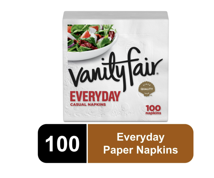 Vanity Fair Everyday Disposable Paper Napkins, White, 100 Count