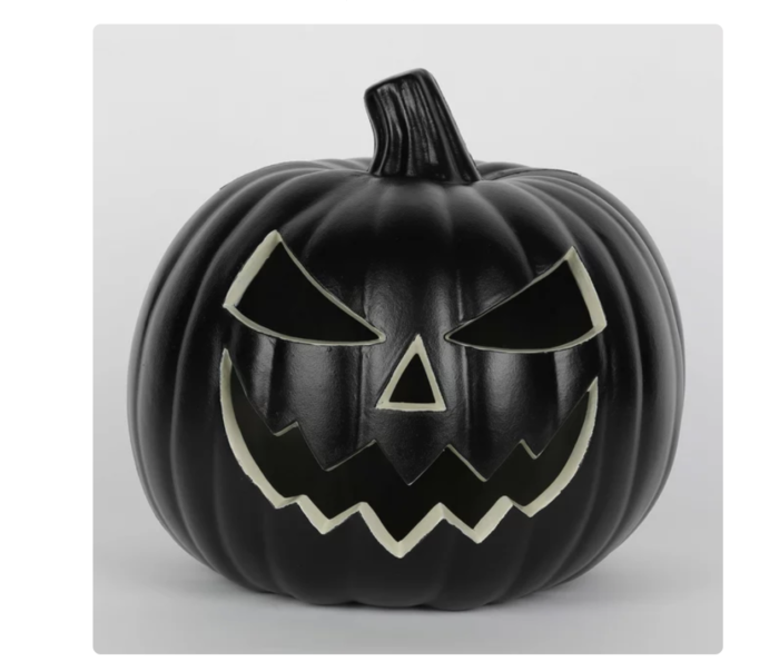 Halloween Black Polypropylene Light-Up Jack-O’-Lantern Decoration, 9 in x 9 in x 9 in, by Way To Celebrate