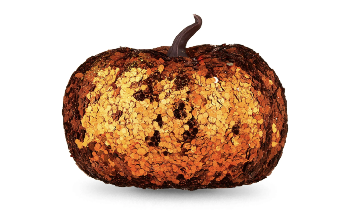 Harvest Orange Sequin Mini Foam Pumpkin Decoration, Way to Celebrate (Total 3.5 inch Height)